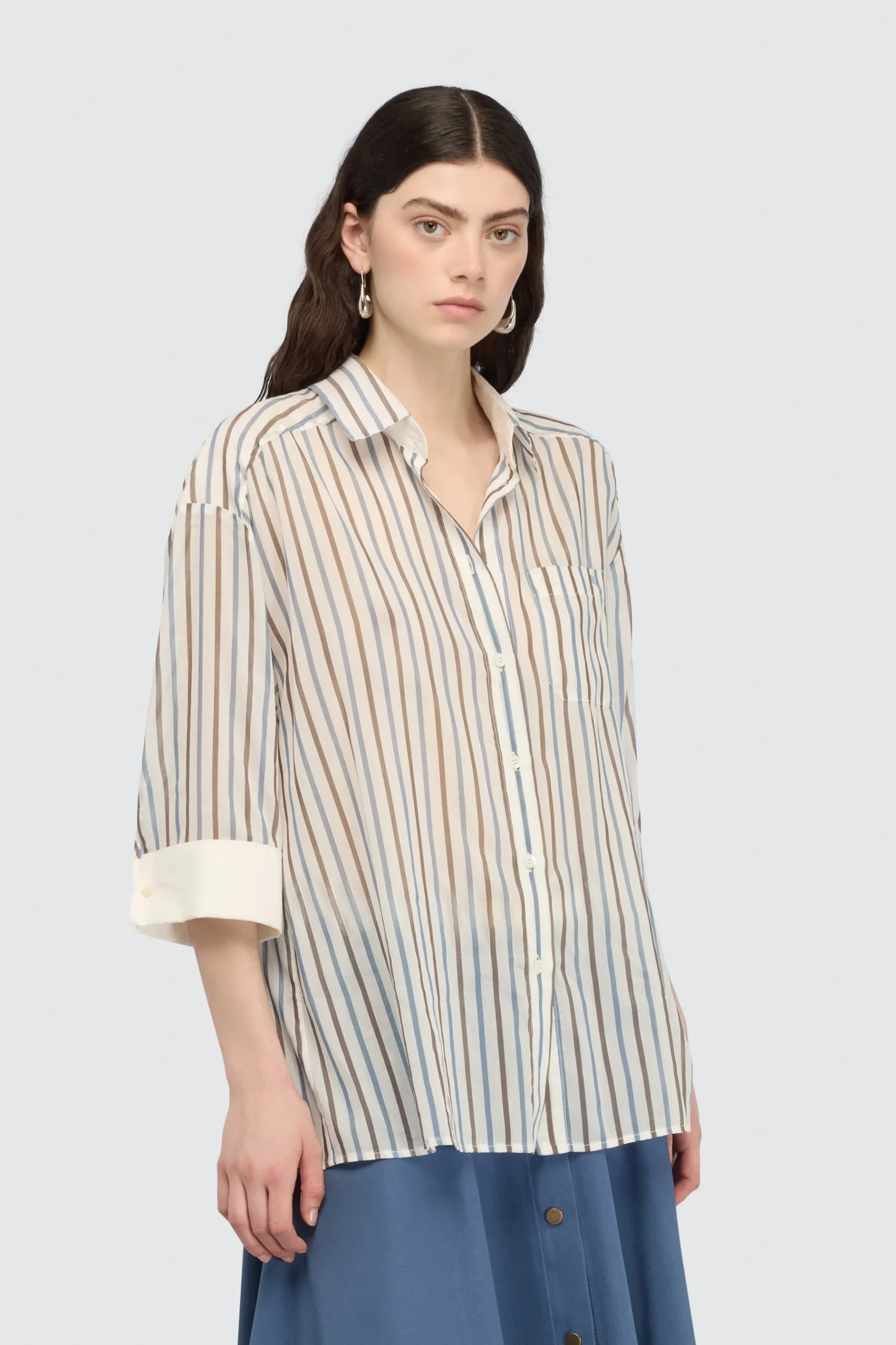 SEMICOUTURE Chemise Gracia manches 3/4 en mousseline de coton et soie