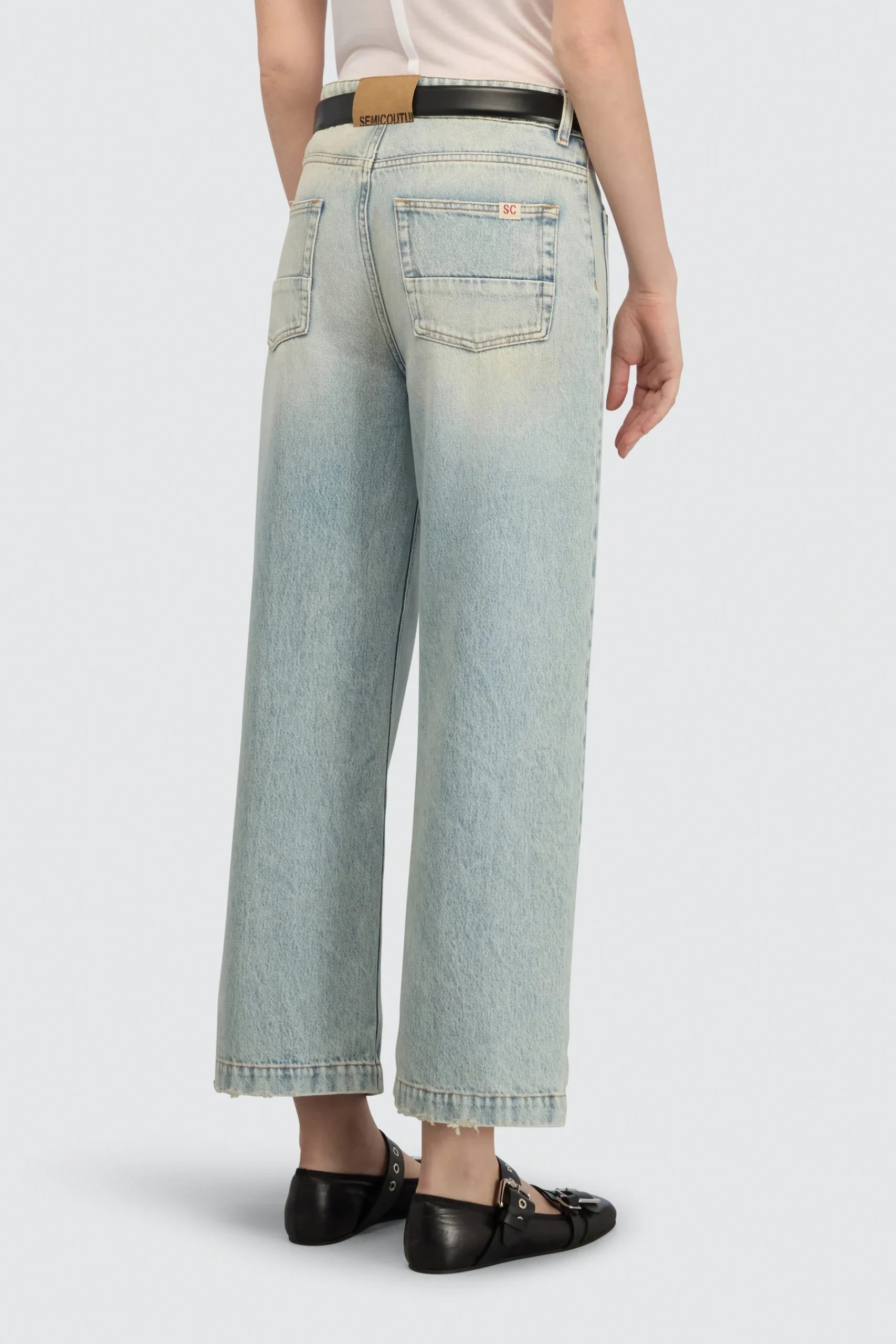 SEMICOUTURE - Jeans Lola femme 100% coton avec poches plaquées effet bleach – Image 3