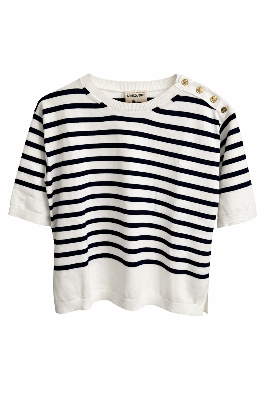 SEMICOUTURE Maille marinière en coton côtélé – Image 6