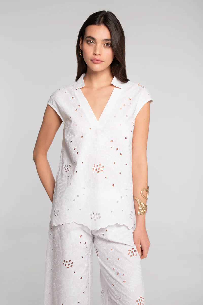 OSCALITO - T-shirt en coton broderie anglaise