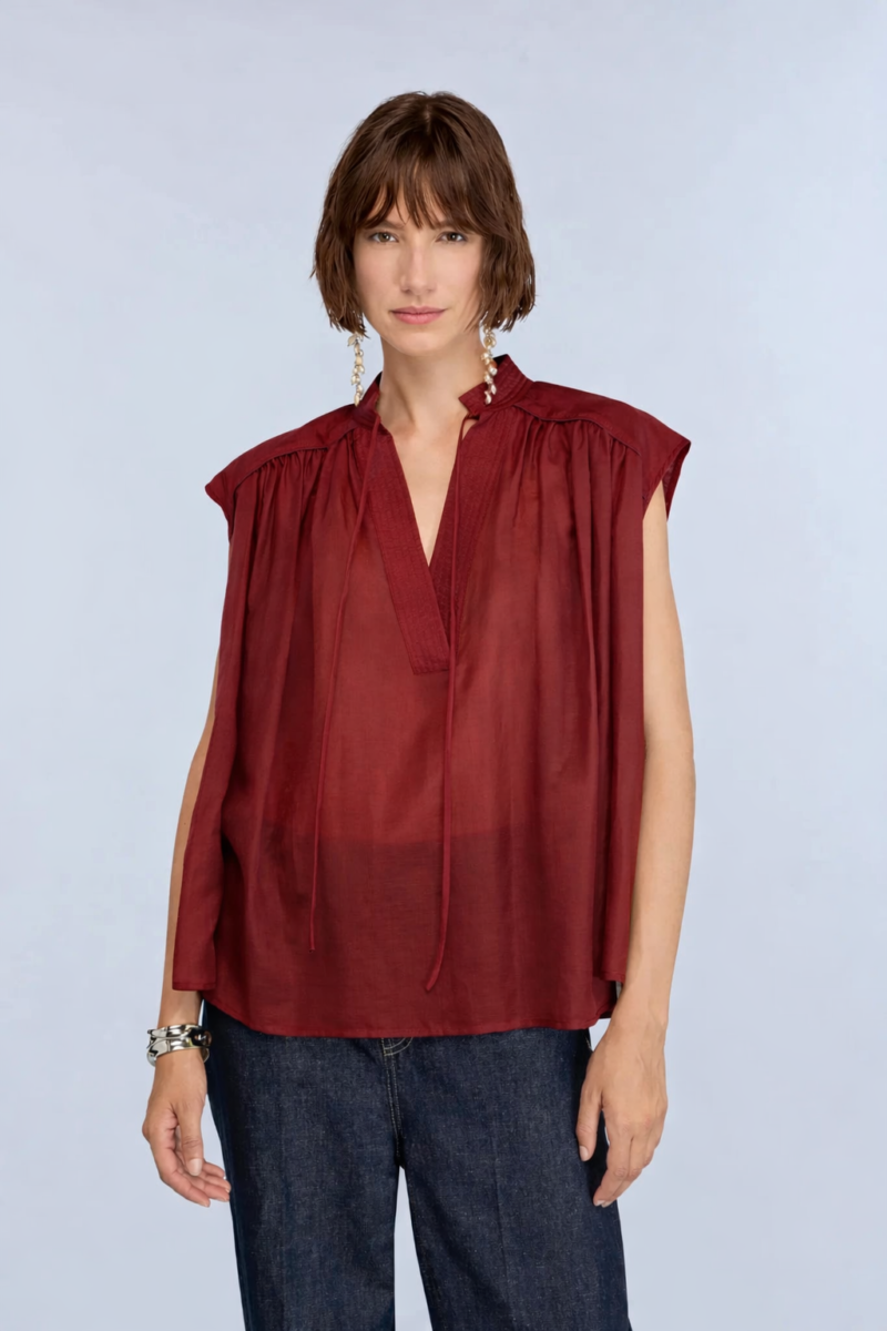 SEMICOUTURE - Blouse en mousseline de coton et soie