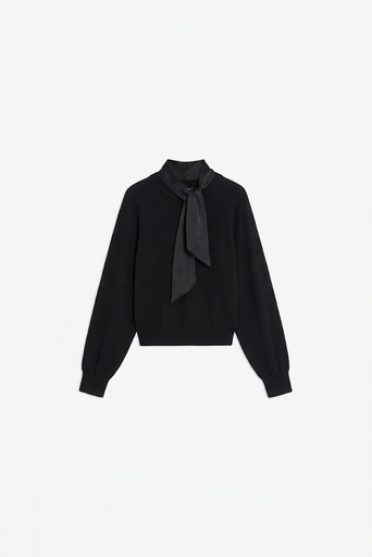 SEMICOUTURE - Pull en laine vierge avec écharpe en envers satin – Image 3