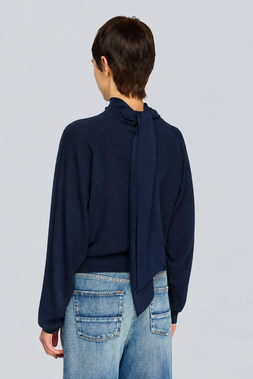 SEMICOUTURE - Pull en laine vierge avec écharpe en envers satin – Image 4