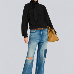 SEMICOUTURE - Pull en laine vierge avec écharpe en envers satin